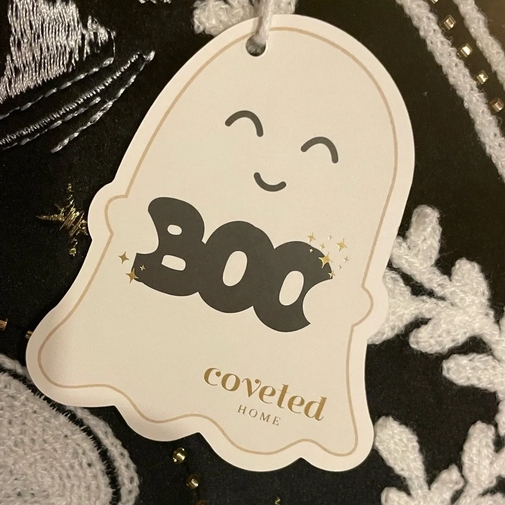 BOO COVETED HOME NWT Ouija Skull Celestial Moth Black Pillow Beads & Embroidery